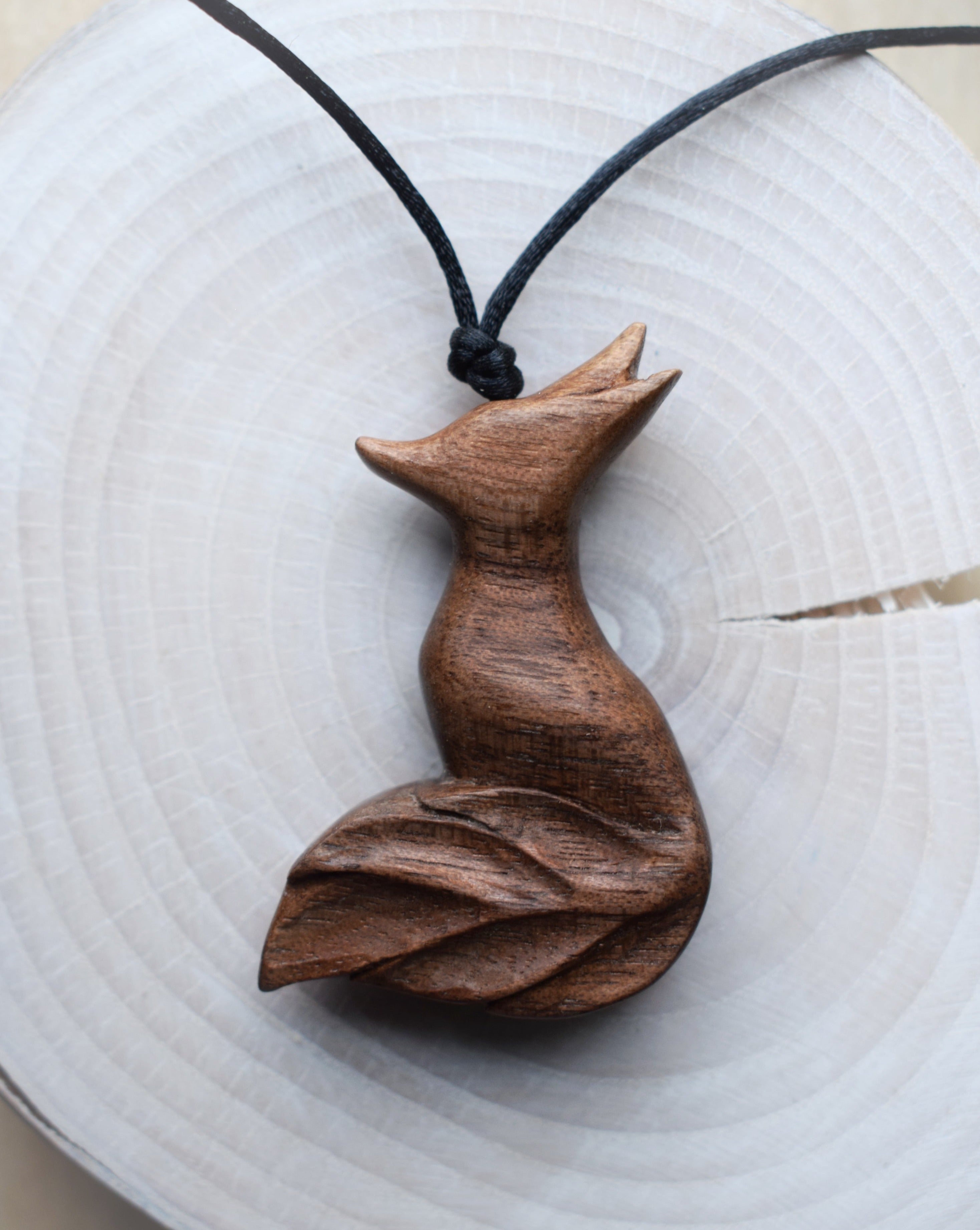 Walnut Wood Fox Pendant Carved With Hand Tools Thewoodhermit