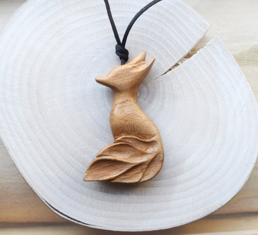 Beech Wood Fox pendant - carved with hand tools