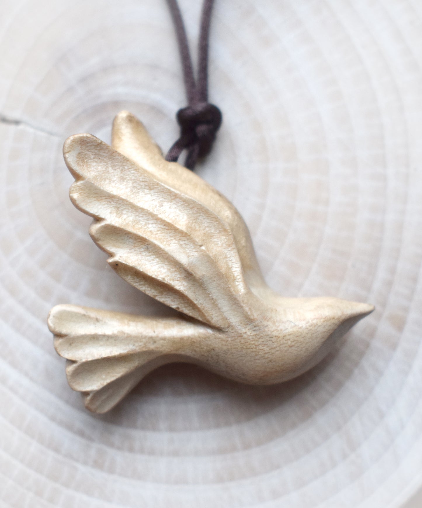 Sycamore Bird Pendant - hand carved wood necklace