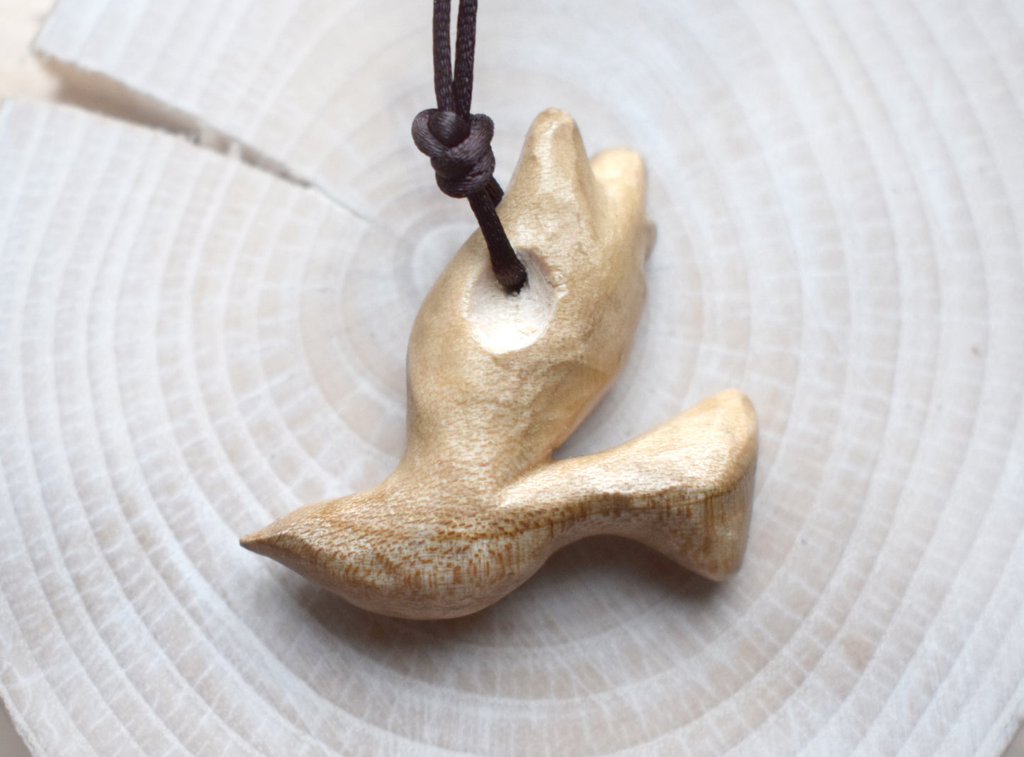 Sycamore Bird Pendant - hand carved wood necklace