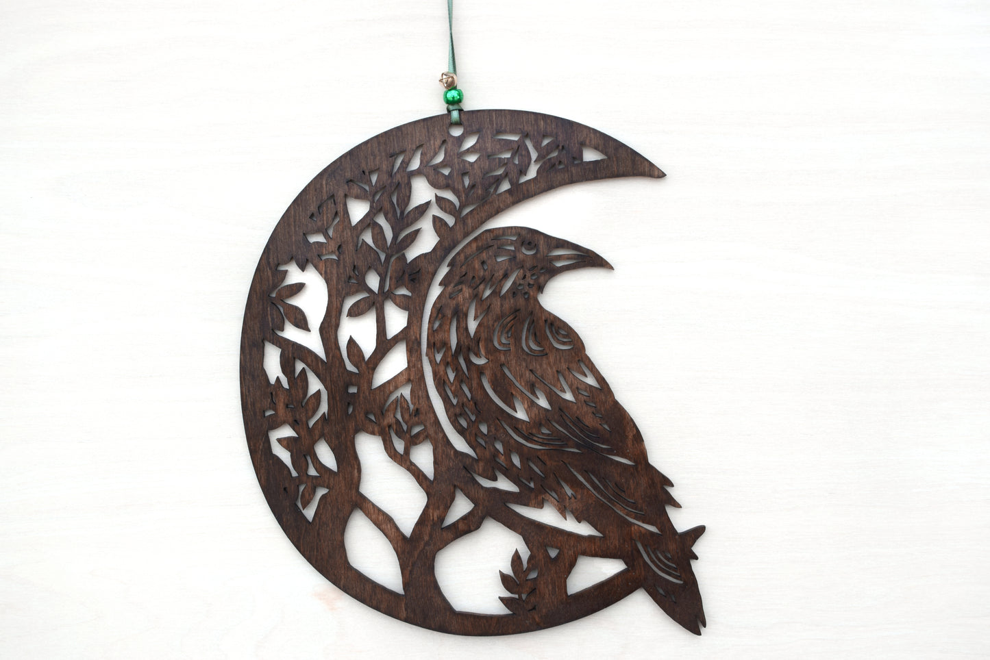 Wood Crow Moon silhouette wall hanging