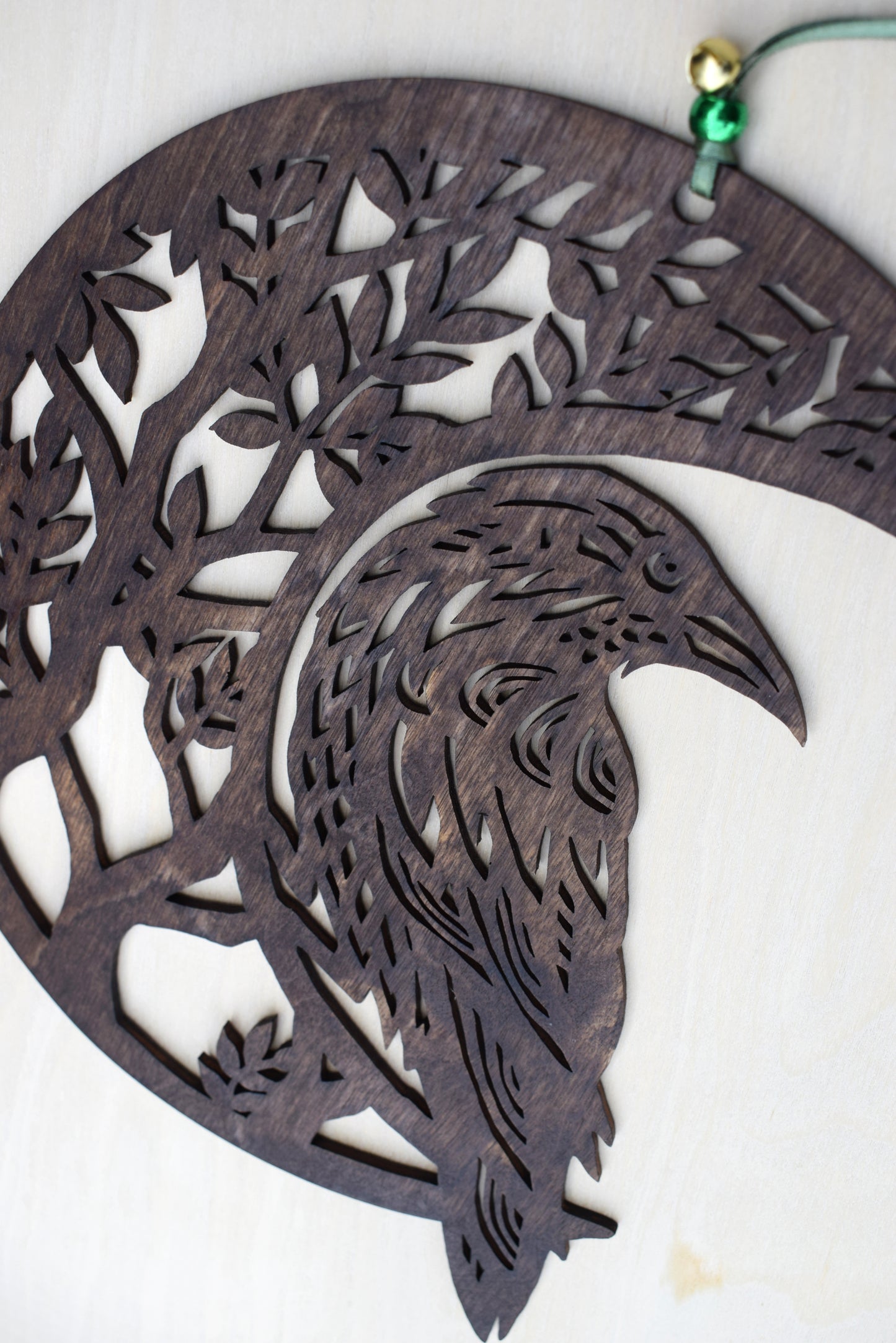 Wood Crow Moon silhouette wall hanging