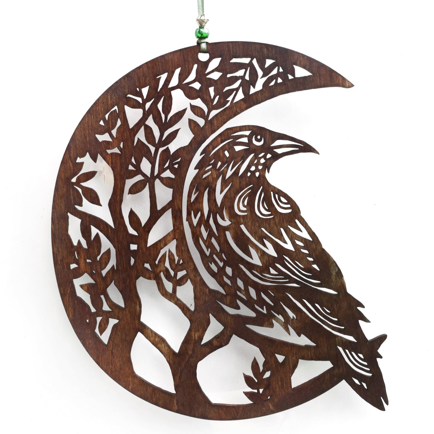 Wood Crow Moon silhouette wall hanging