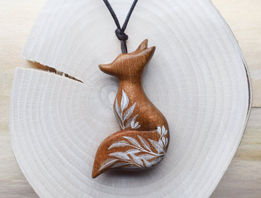 Elm Wood fox with painted white leaves