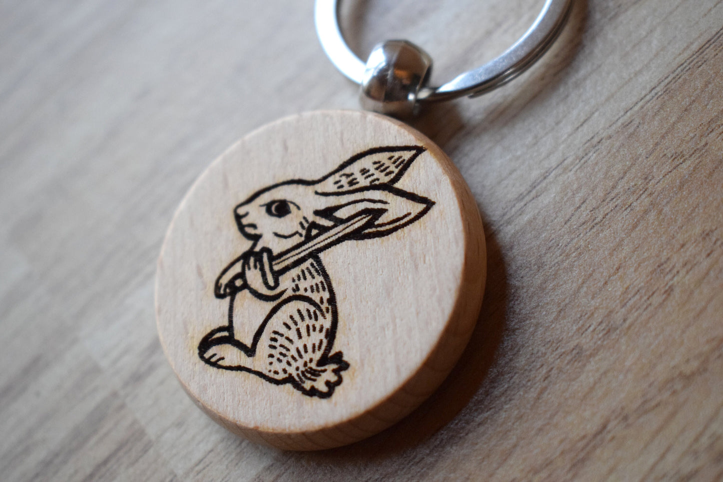 Battle Bunny Keyring - Mediaeval Marginalia wooden charm (rabbit)