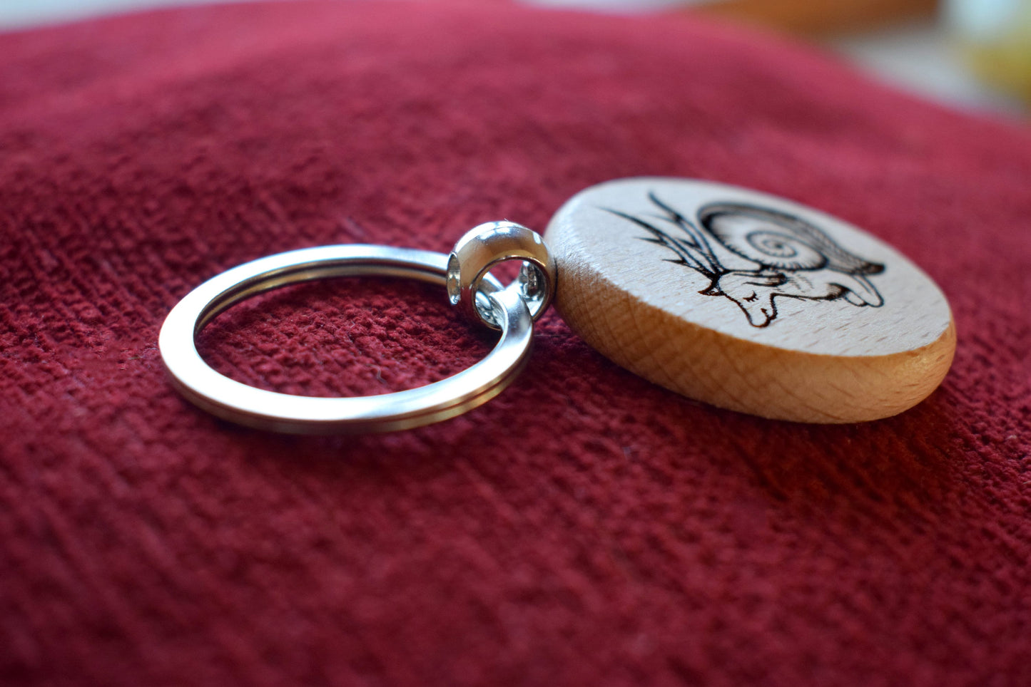 Deer Snail Keyring - Mediaeval Marginalia wooden charm