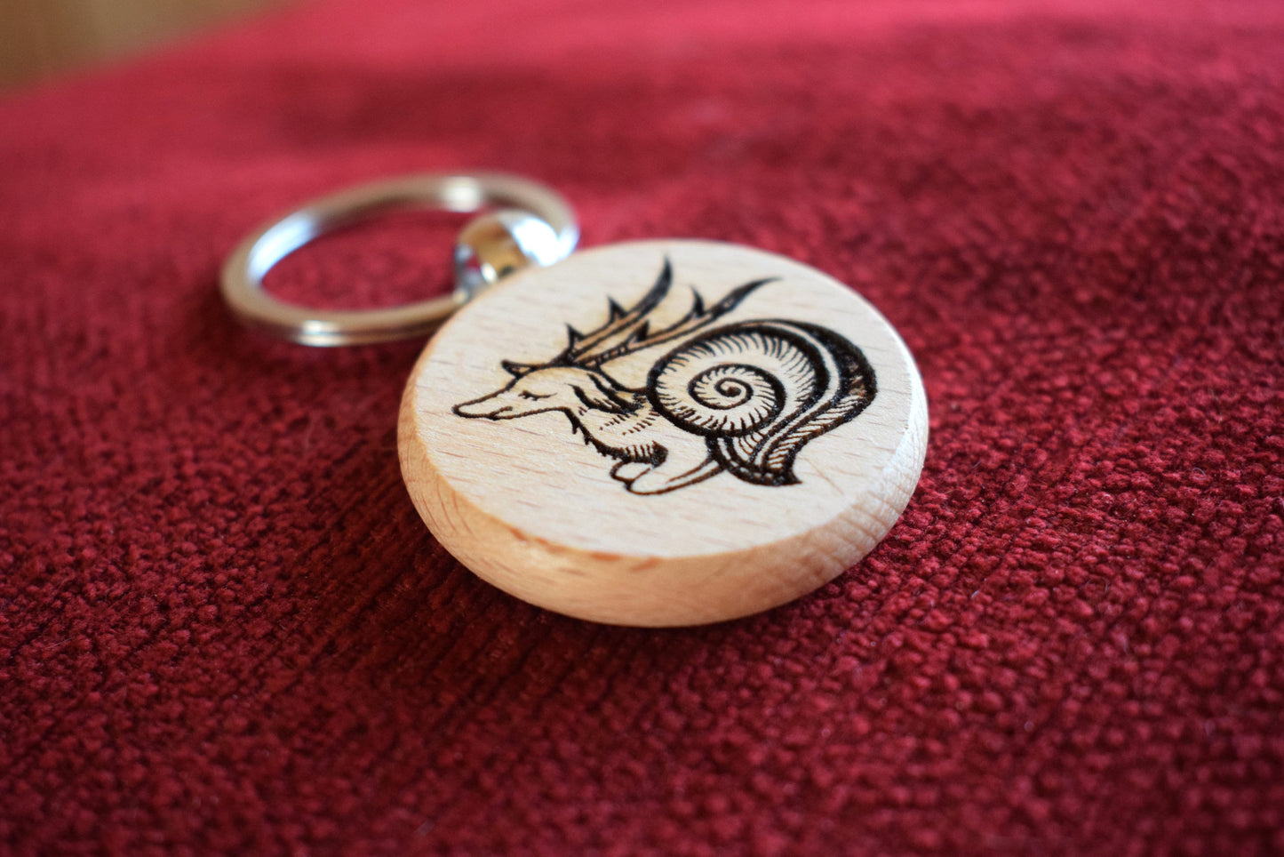 Deer Snail Keyring - Mediaeval Marginalia wooden charm