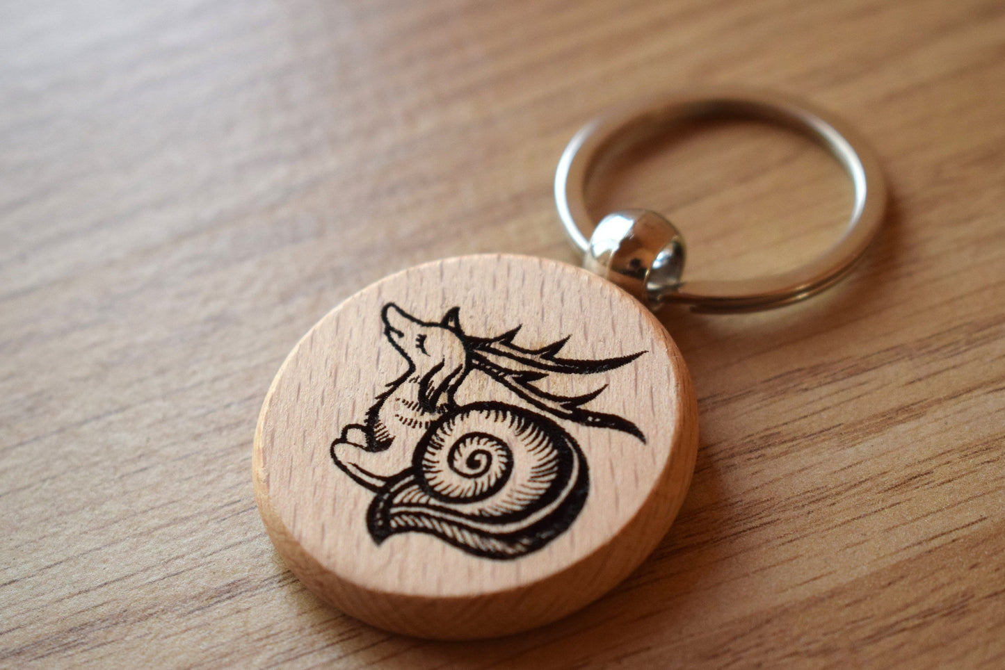 Deer Snail Keyring - Mediaeval Marginalia wooden charm