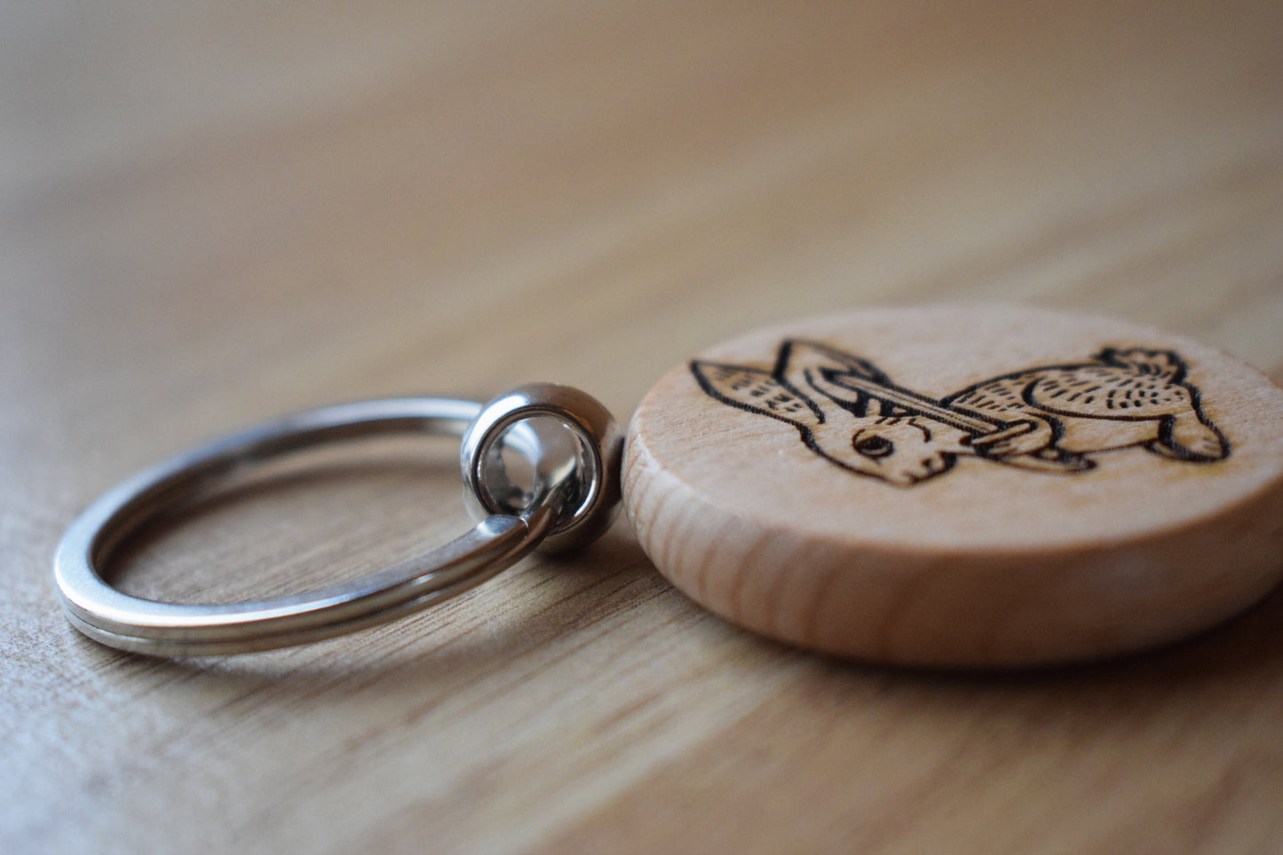 Battle Bunny Keyring - Mediaeval Marginalia wooden charm (rabbit)