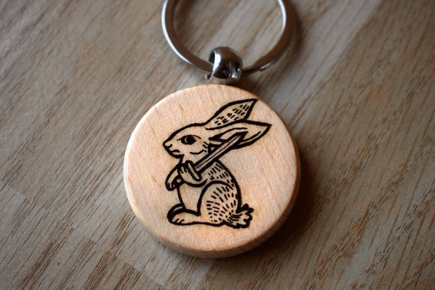 Battle Bunny Keyring - Mediaeval Marginalia wooden charm (rabbit)