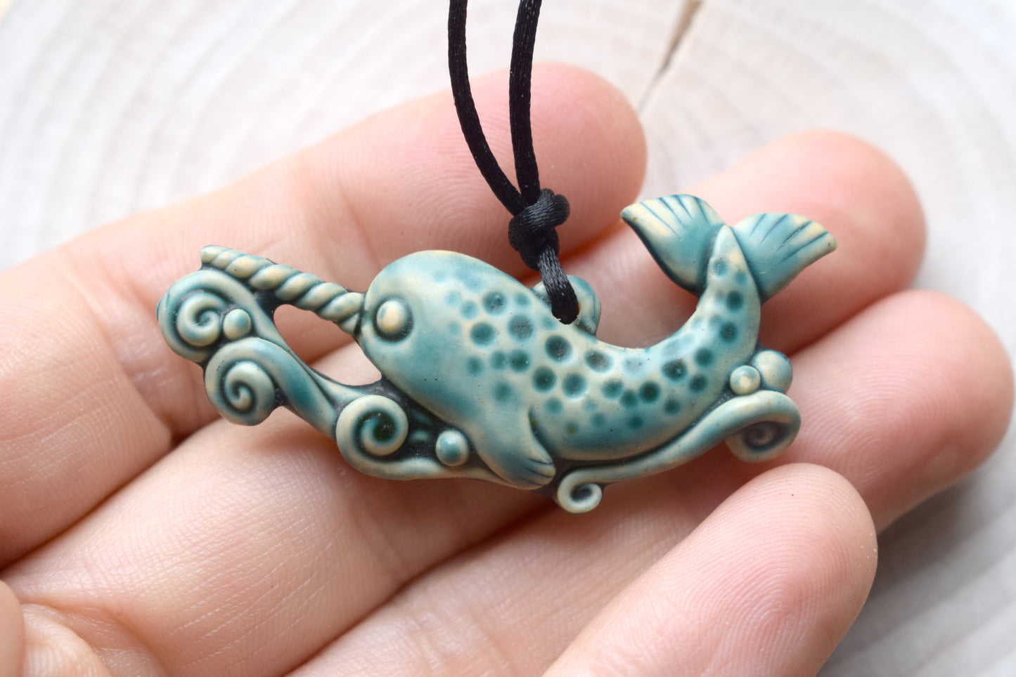 Narwhal Pendant (polymer clay)